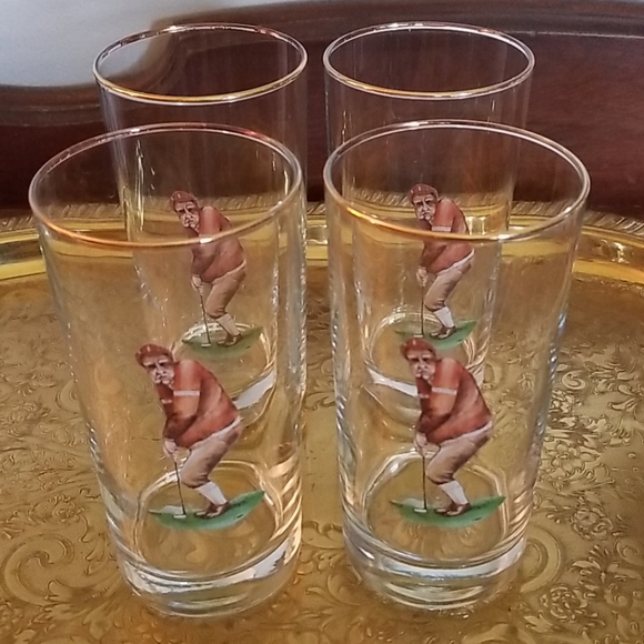 Vintage Golf Decanter & Gold Rimmed Glasses Barware Set & Cocktail Napki… - Picture 8 of 15